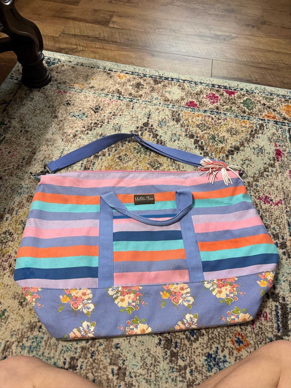 Matilda Jane Multicolor Striped XL Weekender Tote with Tassel